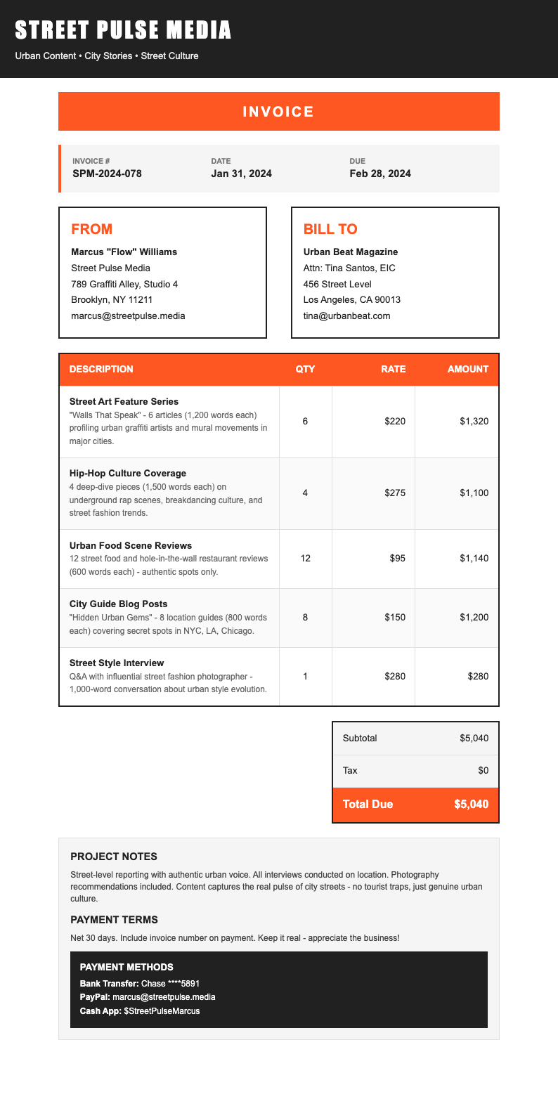 Urban Street Invoice